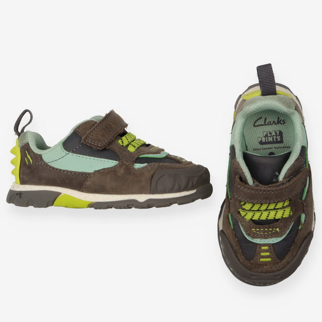 Trainers Brown and Green Velcro with Dinosaur Spik