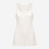 White Ribbed Cotton Stretch Crochet Lace Back Scoo