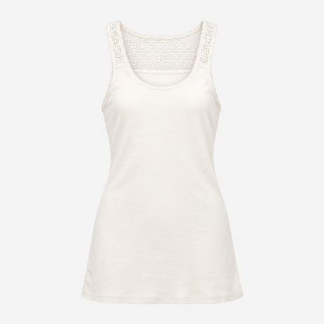 White Ribbed Cotton Stretch Crochet Lace Back Scoo