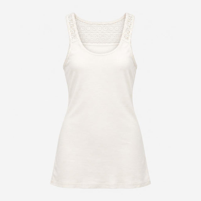 White Ribbed Cotton Stretch Crochet Lace Back Scoo