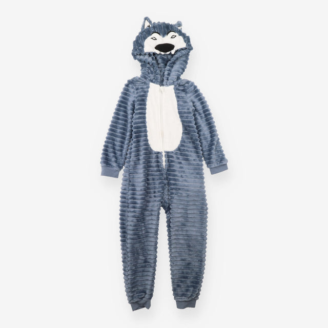 Onesie grey rib velour Wolf