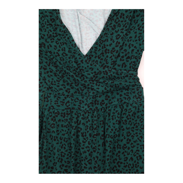 Teal Leopard Print Wrap Front Wide Leg Jersey Jump