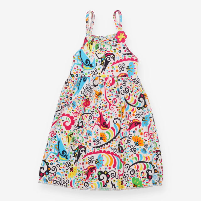 Swim Dress White Base - Rainbow Bird Print