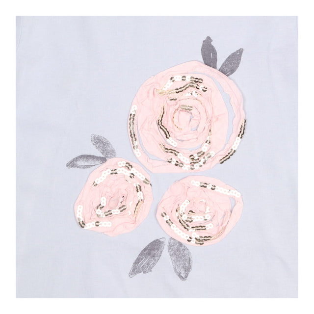 Tee LS blue  flower sequins pink applique