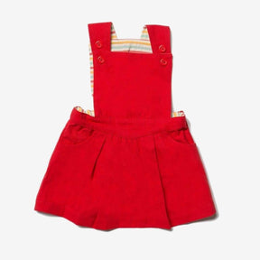 Red twill pinafore dress