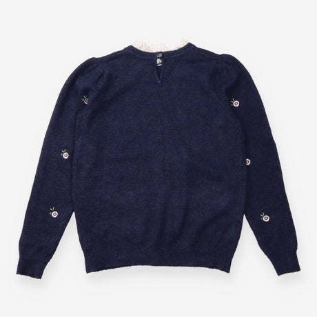 Navy Floral Embroidered Broderie Collar Jumper