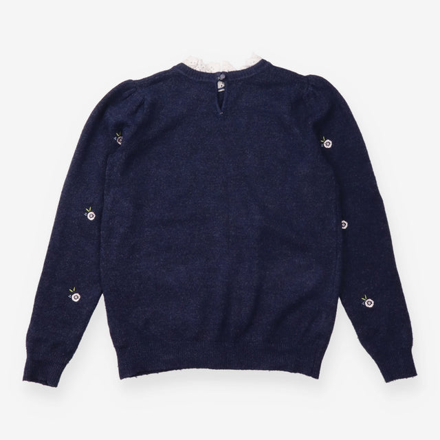 Navy Floral Embroidered Broderie Collar Jumper