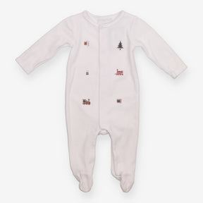 White velour sleepsuit with festive appliques