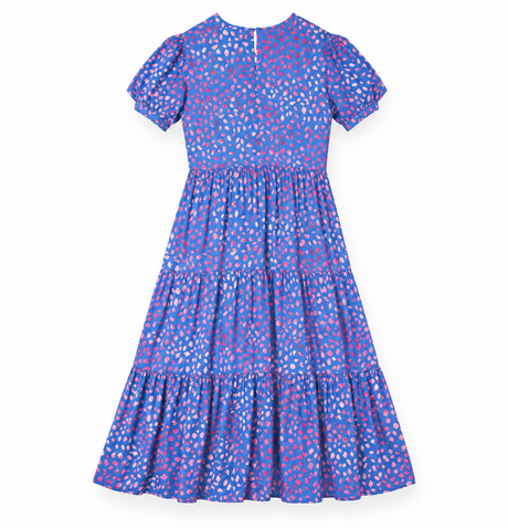 Maxi Dress Teal Pink Abstract Print Tiered Short S