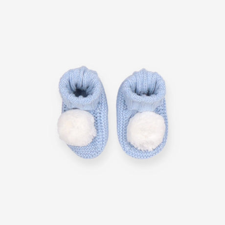 Slippers Knit Blue with Pom Poms
