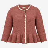 Cardigan Pink Knit Scallop Trim Button Front
