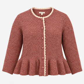 Cardigan Pink Knit Scallop Trim Button Front