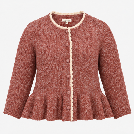 Cardigan Pink Knit Scallop Trim Button Front