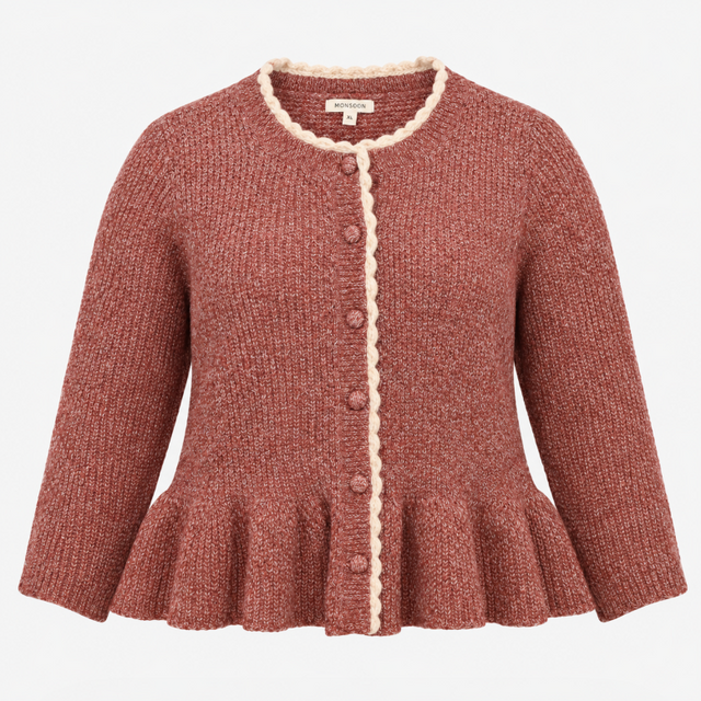 Cardigan Pink Knit Scallop Trim Button Front