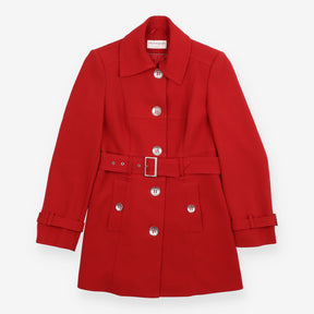 Dark Red Belted Tailored Trench Coat