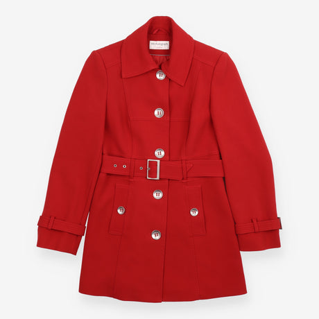 Dark Red Belted Tailored Trench Coat
