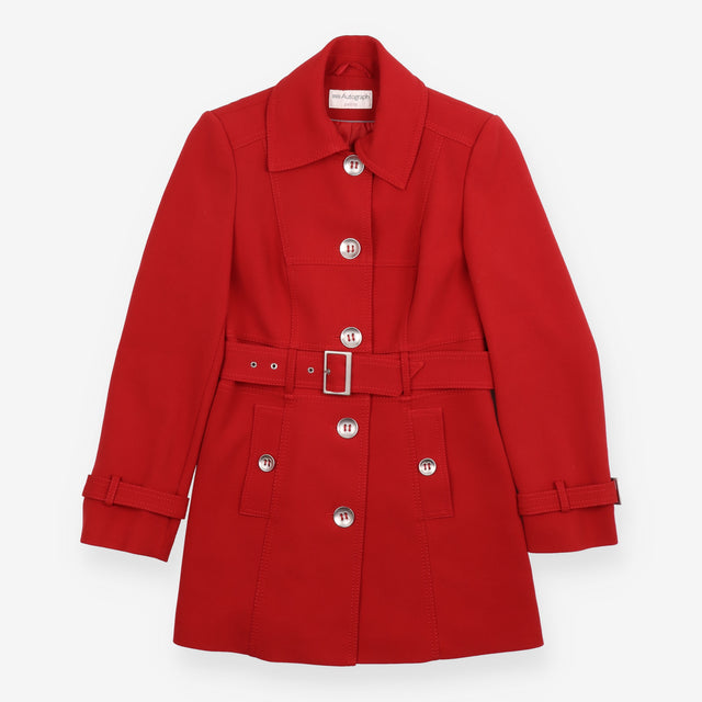 Dark Red Belted Tailored Trench Coat