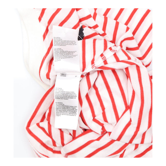 Red and White Striped Bird Embroidered Short Sleev