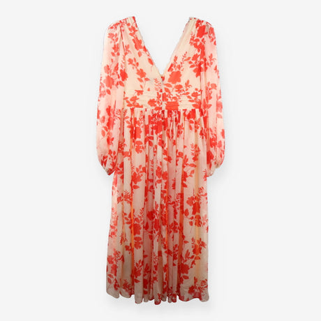 Anya Red White Floral Chiffon Midi Dress