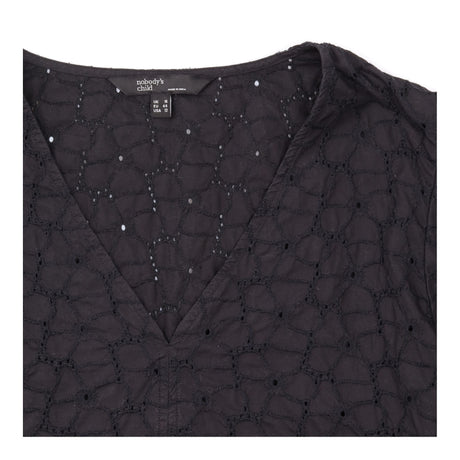 Broderie Anglaise V Neck Puff Sleeve Top Black