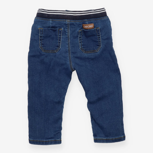 Denim pull on jeans with tie waist