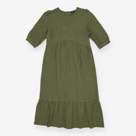 Gingham Check Midi Dress Green – Puff Sleeve Desig