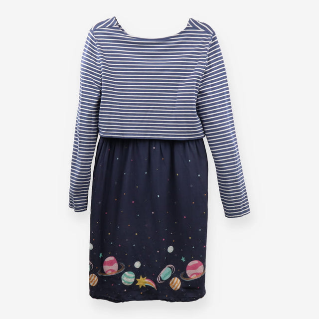 Frugi Bloom Maternity Dress Navy Stripe Space Prin