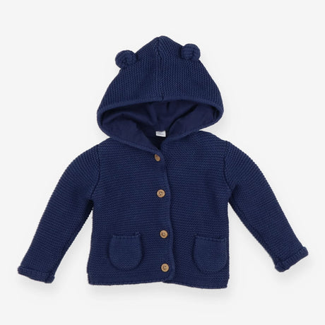 Knit hooded navy cardigan with bear ears