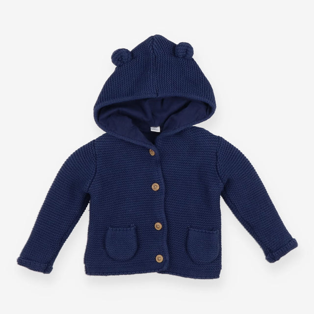 Knit hooded navy cardigan with bear ears