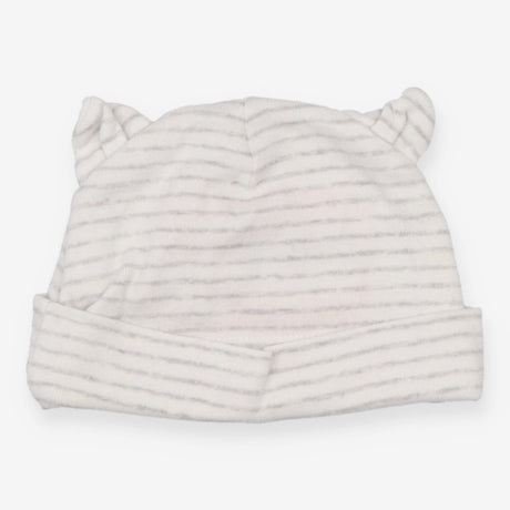 Baby Hat Cream and Grey Strip with Ears