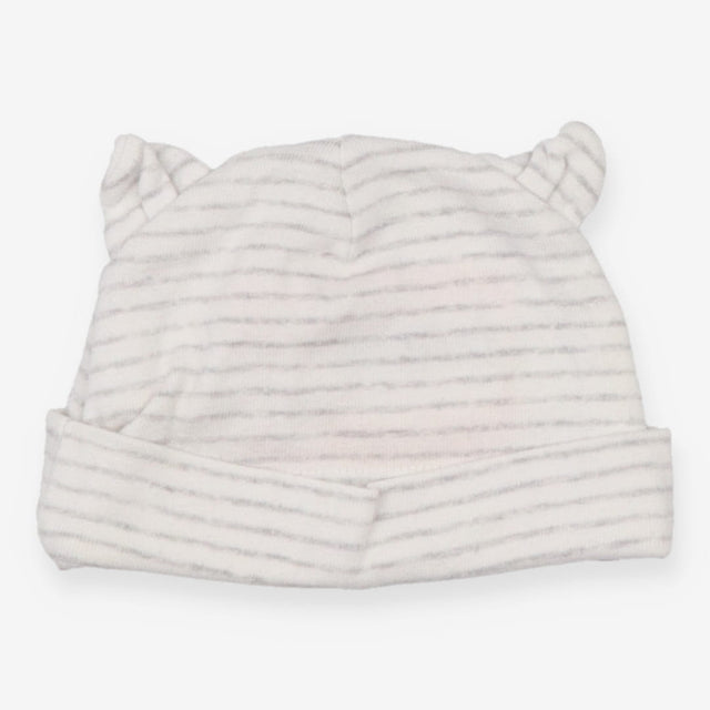 Baby Hat Cream and Grey Strip with Ears