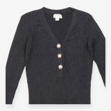 Knit Dress Grey V Neck Pearl Button Ribbed