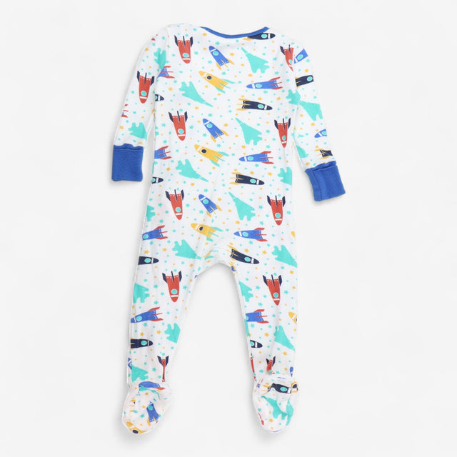 Sleepsuit Rockets with blue trim