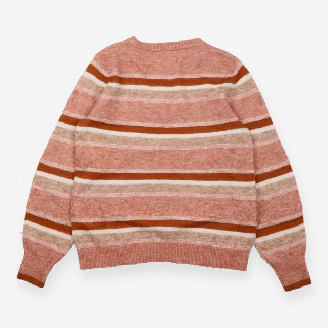  Pink Rust Cream Striped Crew Neck Knitted 