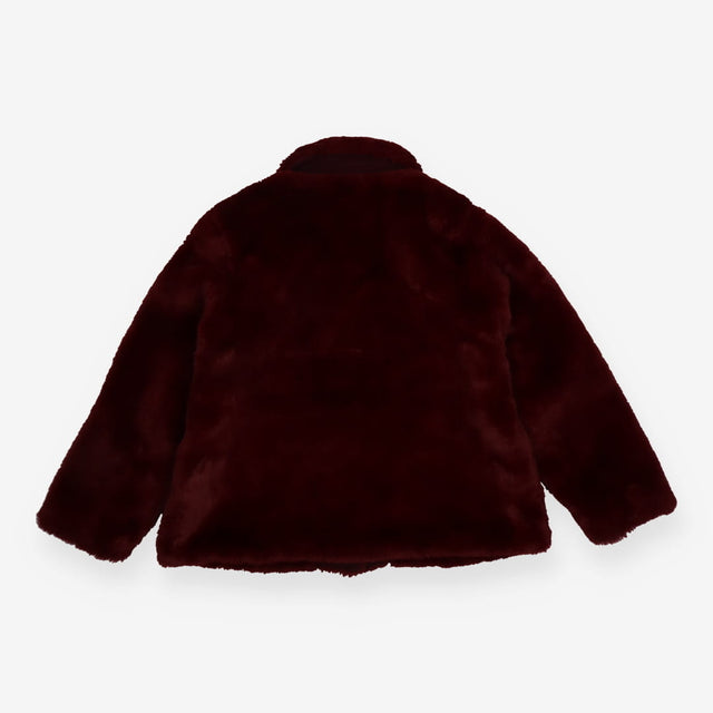 Coat Faux Fur Collared Burgandy