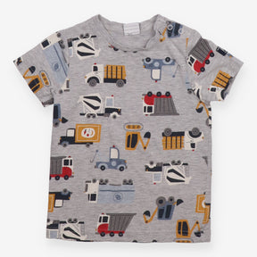 T-Shirt Grey Construction Vehicles Appliques