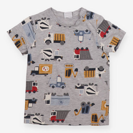 T-Shirt Grey Construction Vehicles Appliques
