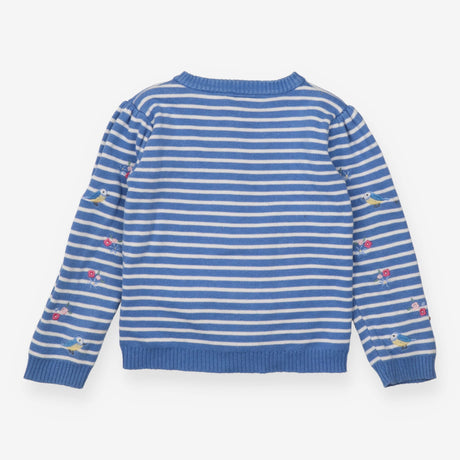 Cardigan Blue Stripe Flower and Bird Appliques
