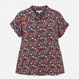 Shirt Navy Rust Orange Floral Print 100% Organic C