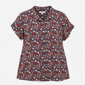 Shirt Navy Rust Orange Floral Print 100% Organic C