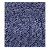 Blue Navy Checked Shirred Midi Dress