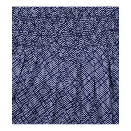 Blue Navy Checked Shirred Midi Dress