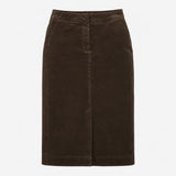 Charcoal Green Fine Corduroy Straight Pencil Midi 