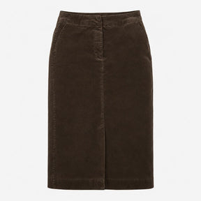Charcoal Green Fine Corduroy Straight Pencil Midi 