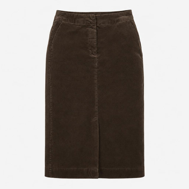 Charcoal Green Fine Corduroy Straight Pencil Midi 