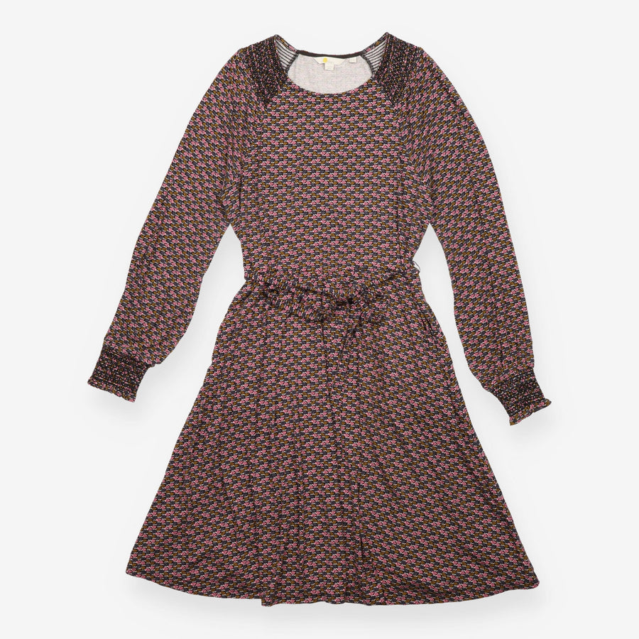 Printed Dress Navy Multi Long Sleeve Gathered Wais