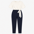 Ivory Navy Two-Tone Tie Waist Jumpsuit