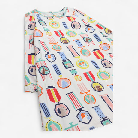 Cream Long Sleeve Woven Dress Animal Medals