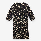 Midi Dress Black Cream Abstract Print Wrap Effect