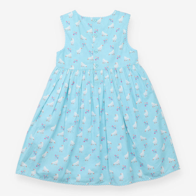 Dress Sleeveless Blue Ducks and Flowers